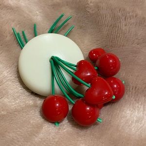 Luxulite vintage-inspired brooch with hearts and cherries